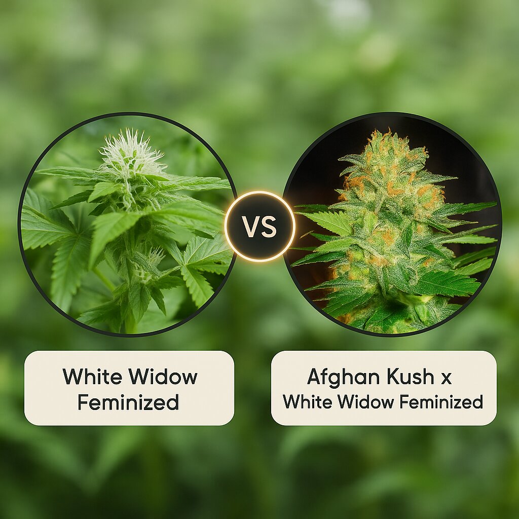 White Widow (Nirvana Seeds) vs Afghan Kush x White Widow (World of Seeds) Vergleich von Cannabissamen