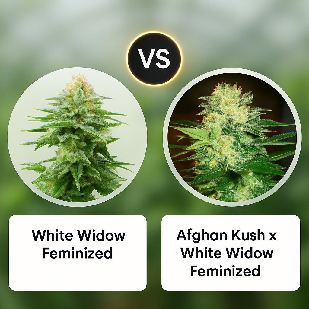 White Widow (Royal Queen Seeds) vs Afghan Kush x White Widow (World of Seeds) Cannabis Samen Vergleich