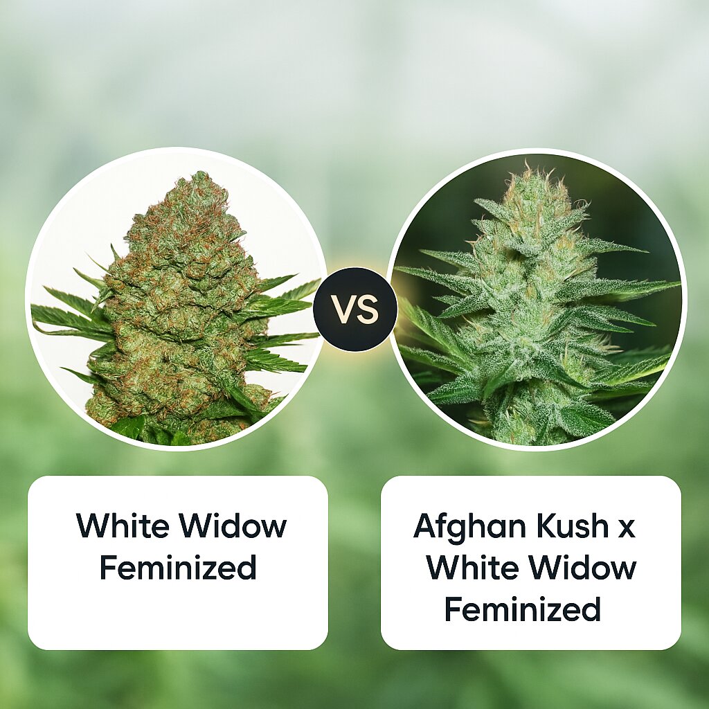 White Widow (Seed Stockers) vs Afghan Kush x White Widow (World of Seeds) Vergleich von Cannabissamen