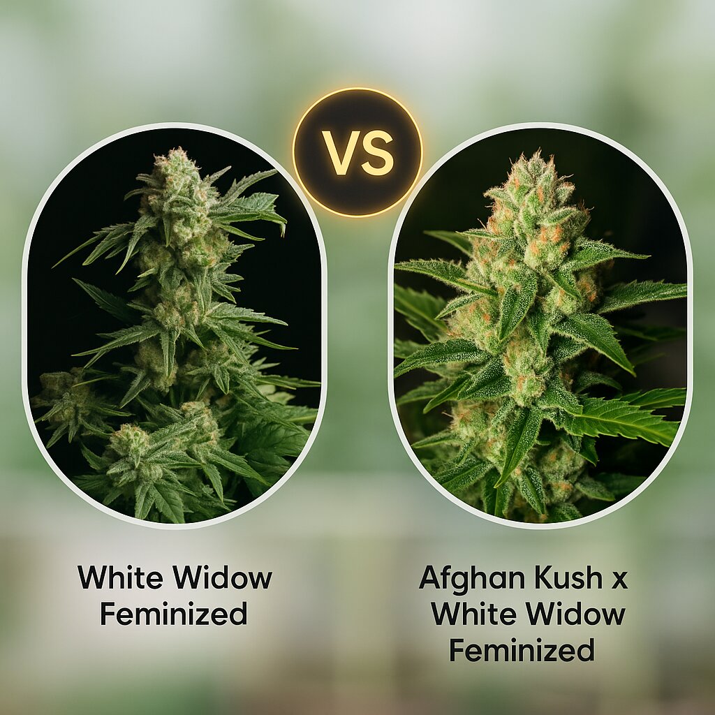White Widow (Seedsman) vs Afghan Kush x White Widow (World of Seeds) Vergleich von Cannabissamen