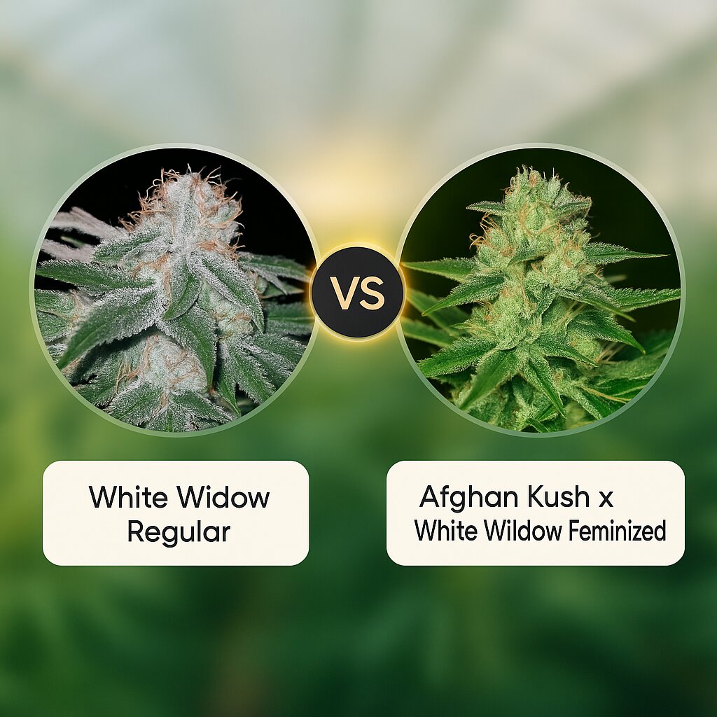 White Widow (Seedsman) vs Afghan Kush x White Widow (World of Seeds) Vergleich von Cannabissamen