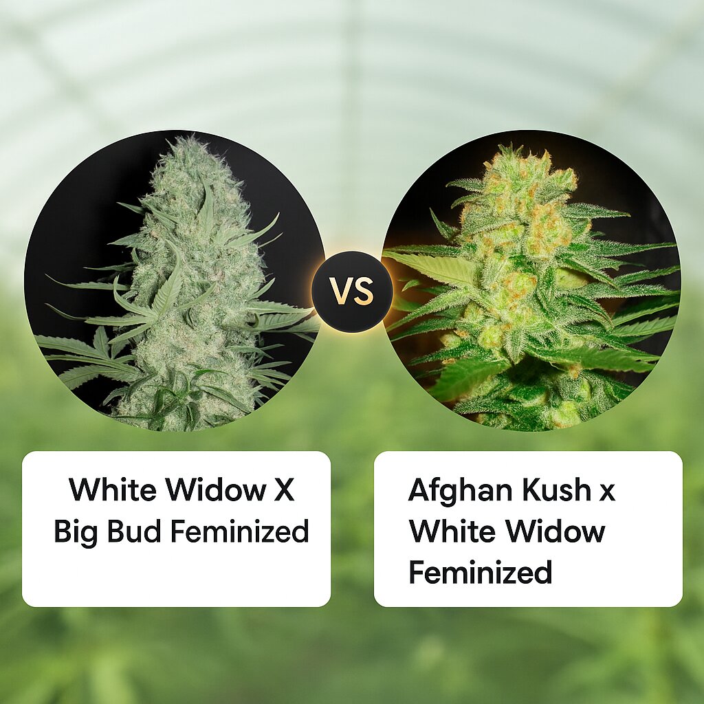 White Widow X Big Bud (Female Seeds) vs Afghan Kush x White Widow (World of Seeds) Vergleich von Cannabissamen